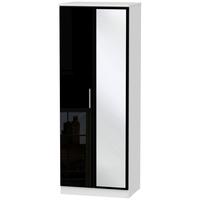 Knightsbridge High Gloss Black and White Wardrobe - Tall 2ft 6in with Mirror