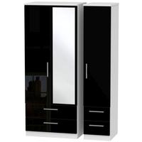 Knightsbridge High Gloss Black and White Triple Wardrobe with Drawer and Mirror