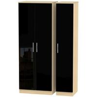 knightsbridge high gloss black and oak triple wardrobe tall plain