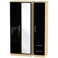 knightsbridge high gloss black and oak triple wardrobe with mirror and ...