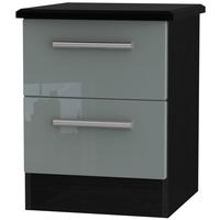 Knightsbridge High Gloss Grey and Black Bedside Cabinet - 2 Drawer Locker