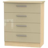 Knightsbridge High Gloss Mushroom and Oak Chest of Drawer - 4 Drawer