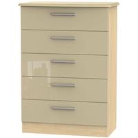 Knightsbridge High Gloss Mushroom and Oak Chest of Drawer - 5 Drawer