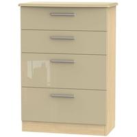 Knightsbridge High Gloss Mushroom and Oak Chest of Drawer - 4 Drawer Deep