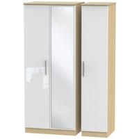 Knightsbridge High Gloss White and Oak Triple Wardrobe with Mirror