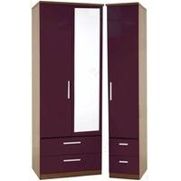 knightsbridge aubergine triple wardrobe tall with drawer and mirror