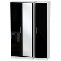 knightsbridge high gloss black and white triple wardrobe with mirror