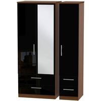 knightsbridge high gloss black and noche walnut triple wardrobe with d ...