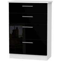 knightsbridge high gloss black and white chest of drawer 4 drawer deep