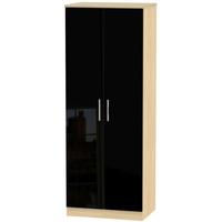 Knightsbridge High Gloss Black and Oak Wardrobe - Tall 2ft 6in with Double Hanging