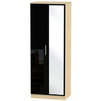 knightsbridge high gloss black and oak wardrobe tall 2ft 6in with mirr ...