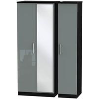 knightsbridge high gloss grey and black triple wardrobe with mirror