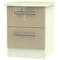 Knightsbridge High Gloss Mushroom and Cream Bedside Cabinet - 2 Drawer Locker