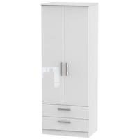 Knightsbridge High Gloss White Wardrobe - Tall 2ft 6in with 2 Drawer