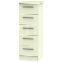 Knightsbridge High Gloss Cream Chest of Drawer - 5 Drawer Locker