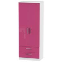 knightsbridge high gloss pink and white wardrobe tall 2ft 6in with 2 d ...