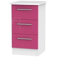 knightsbridge high gloss pink and white bedside cabinet 3 drawer locke ...