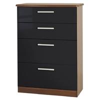 Knightsbridge High Gloss Black Chest of Drawer - 4 Drawer Deep