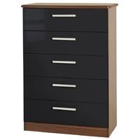 knightsbridge high gloss black chest of drawer 5 drawer