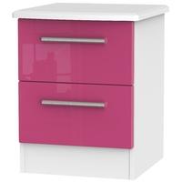 Knightsbridge High Gloss Pink and White Bedside Cabinet - 2 Drawer Locker