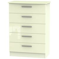 Knightsbridge High Gloss Cream Chest of Drawer - 5 Drawer