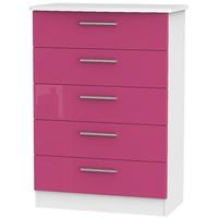 Knightsbridge High Gloss Pink and White Chest of Drawer - 5 Drawer