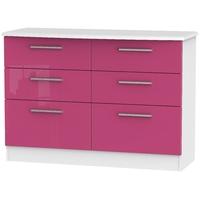 knightsbridge high gloss pink and white chest of drawer 6 drawer midi