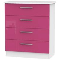 Knightsbridge High Gloss Pink and White Chest of Drawer - 4 Drawer