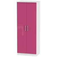 Knightsbridge High Gloss Pink and White Wardrobe - Tall 2ft 6in with Plain