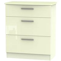 knightsbridge high gloss cream chest of drawer 3 drawer deep