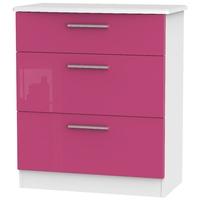 Knightsbridge High Gloss Pink and White Chest of Drawer - 3 Drawer Deep