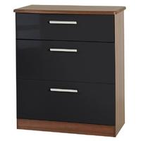 knightsbridge high gloss black chest of drawer 3 drawer deep