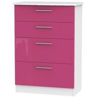 Knightsbridge High Gloss Pink and White Chest of Drawer - 4 Drawer Deep