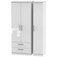 knightsbridge high gloss white triple wardrobe tall with 2 drawer