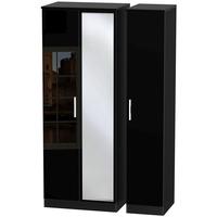 Knightsbridge High Gloss Black Triple Wardrobe - Tall with Mirror