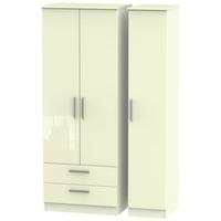 Knightsbridge High Gloss Cream Triple Wardrobe - Tall with 2 Drawer