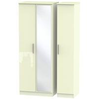 knightsbridge high gloss cream triple wardrobe tall with mirror