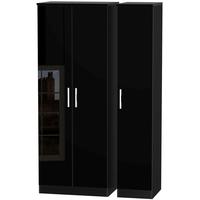 Knightsbridge High Gloss Black Triple Wardrobe - Tall Plain