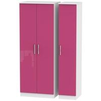 Knightsbridge High Gloss Pink and White Triple Wardrobe - Tall Plain