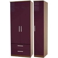 knightsbridge aubergine triple wardrobe tall with 2 drawer