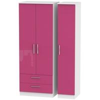 Knightsbridge High Gloss Pink and White Triple Wardrobe - Tall with 2 Drawer
