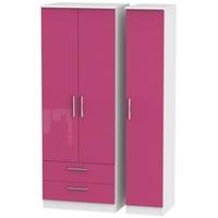 knightsbridge high gloss pink and white triple wardrobe tall with 2 dr ...