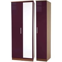 Knightsbridge Aubergine Triple Wardrobe - Tall with Mirror