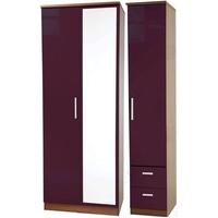 Knightsbridge Aubergine Triple Wardrobe with Mirror and 2 Drawer