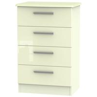 Knightsbridge High Gloss Cream Chest of Drawer - 4 Drawer Midi