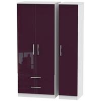 knightsbridge high gloss aubergine and white triple wardrobe with 2 dr ...