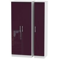 knightsbridge high gloss aubergine and white triple wardrobe tall plai ...