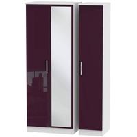 Knightsbridge High Gloss Aubergine and White Triple Wardrobe - Tall with Mirror