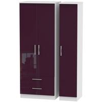 Knightsbridge High Gloss Aubergine and White Triple Wardrobe - Tall with 2 Drawer