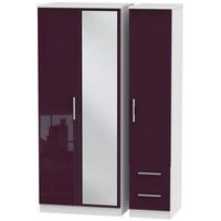 Knightsbridge High Gloss Aubergine and White Triple Wardrobe with Mirror and 2 Drawer
